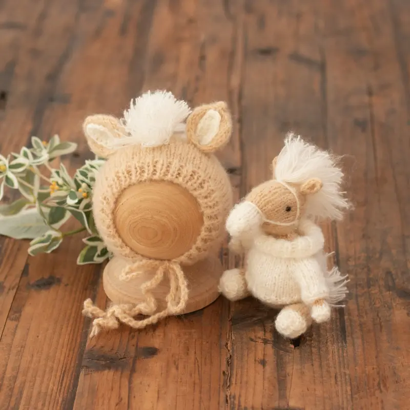 Handmade Knitted Horse with Hat Set A - Newborn Photography Outfit